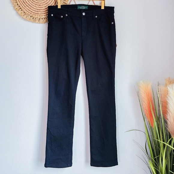 Ralph Lauren, LRL Black Modern Straight Mid Rise Jeans Pants, Women's Size 8 - Picture 2 of 11